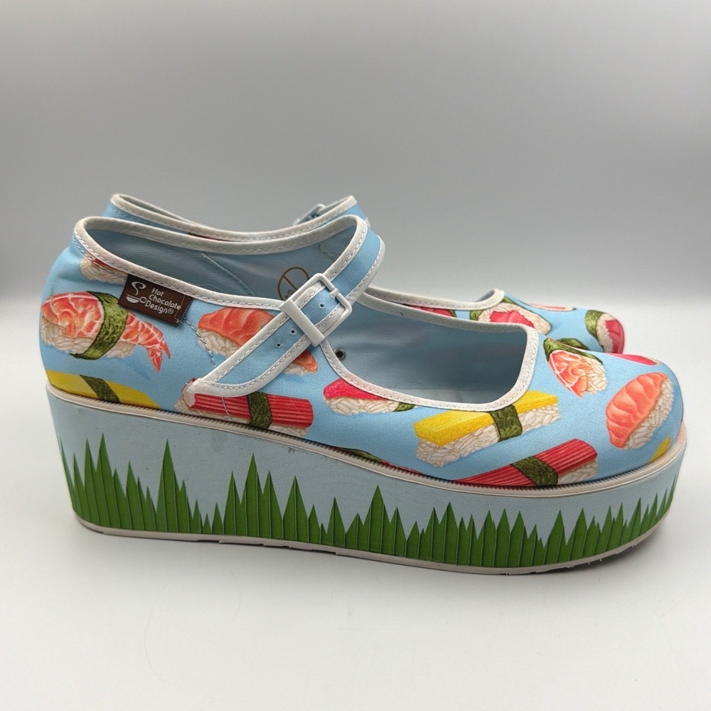 Hot Chocolate Design Sushi Mary Jane Platform Shoes Blue Novelty Women's Size 11 - Picture 3 of 9